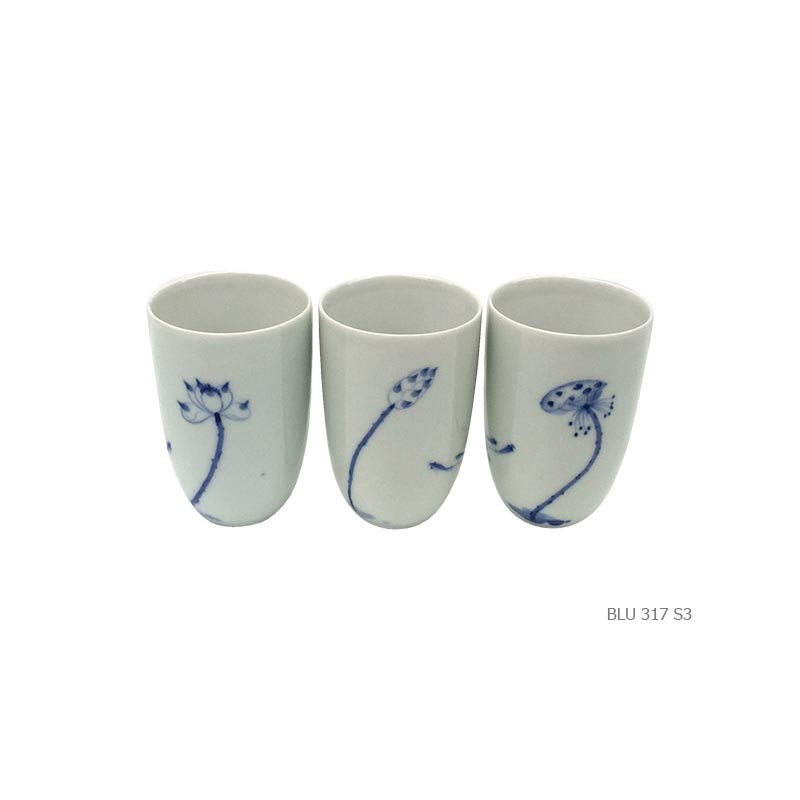 Set of 3 vases lotus blue white