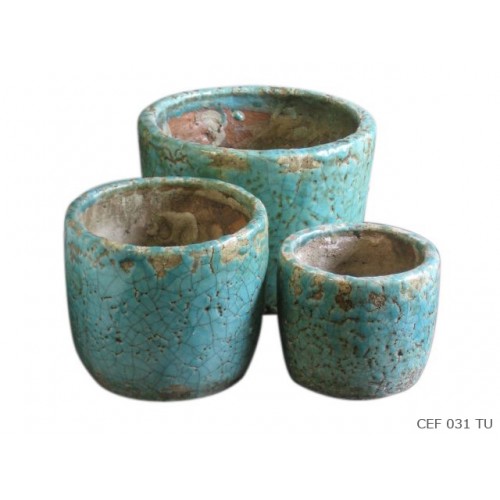 Set of 3 planter pots round turquoise
