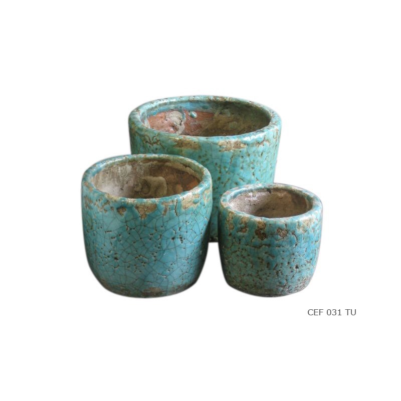 Set de 3 cache pots ronds turquoise