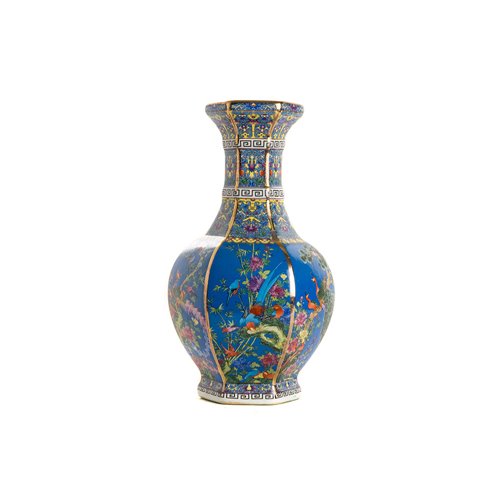 Vase Octogonal Paysage Fond Bleu Imperialr