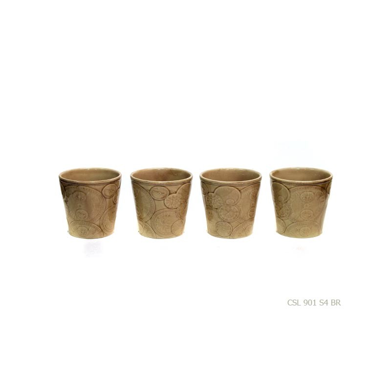 Set of 4 planter pot 'watch' brown