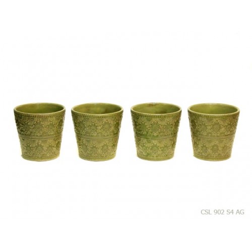 Set de 4 cache pot 'floral' vert acide