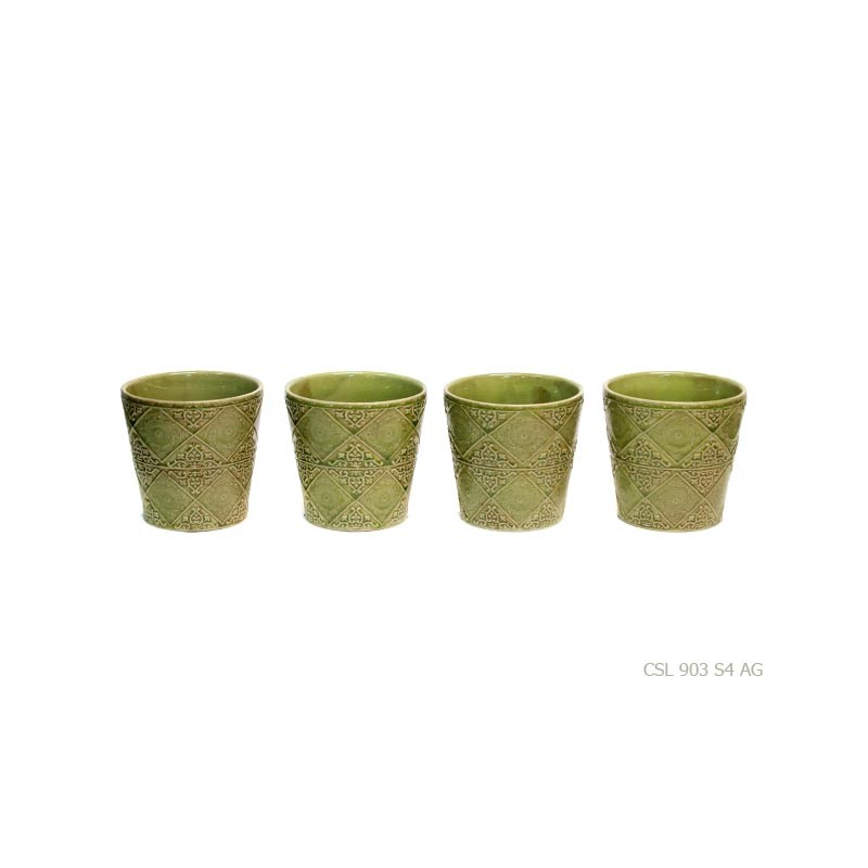 Set of 4 planter pot 'mexico' acid green