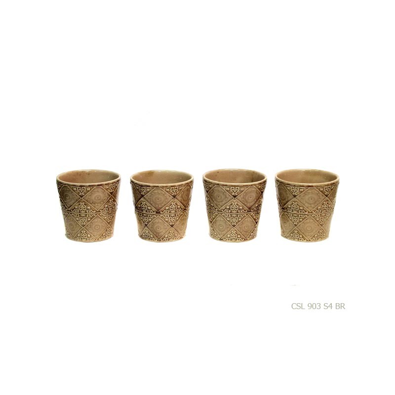 Set of 4 planter pot 'mexico' brown