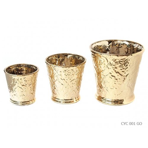 Set of 3 round planter pots gold