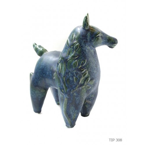 Cheval annees 50 glacure bleue