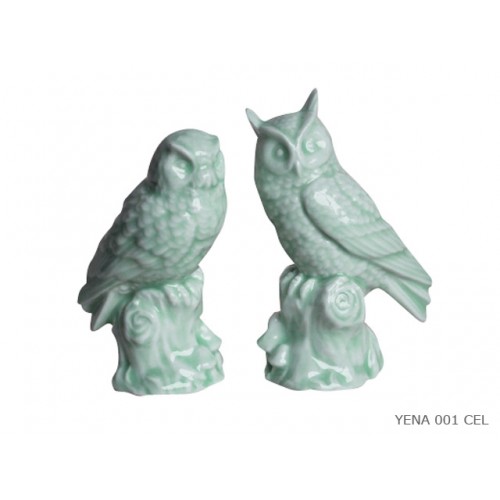 Set of 2 owls celadon