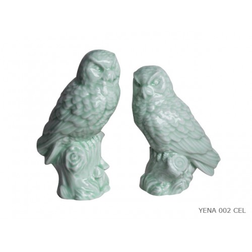 Set of 2 owls celadon