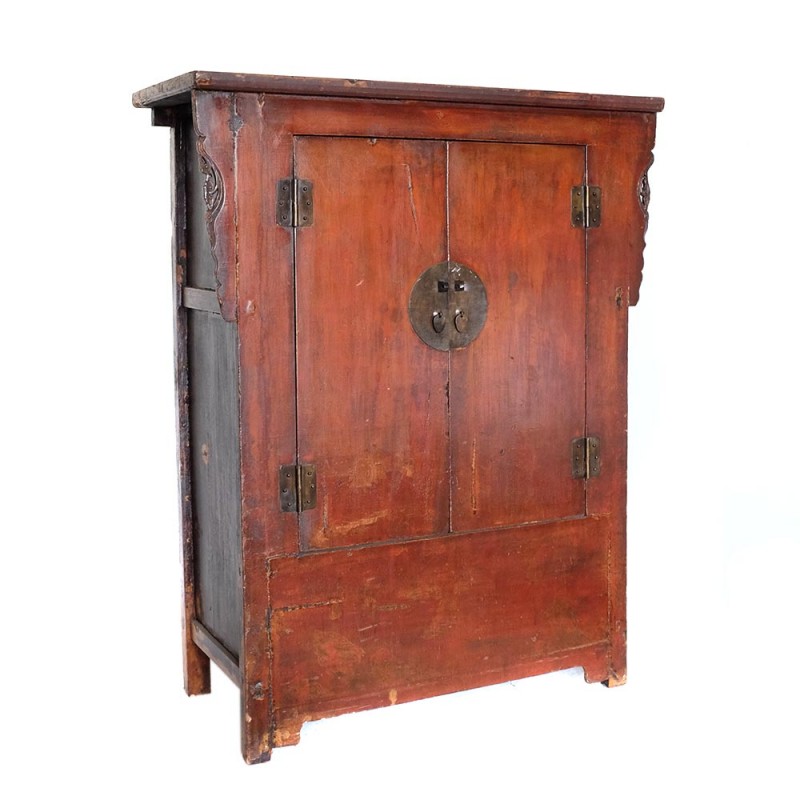 Armoire laquee rouge bois chine