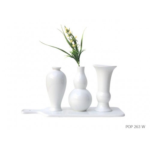 Set de 3 vases sur plateau blanc