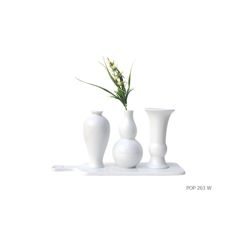 Set of 3 vases on white tray