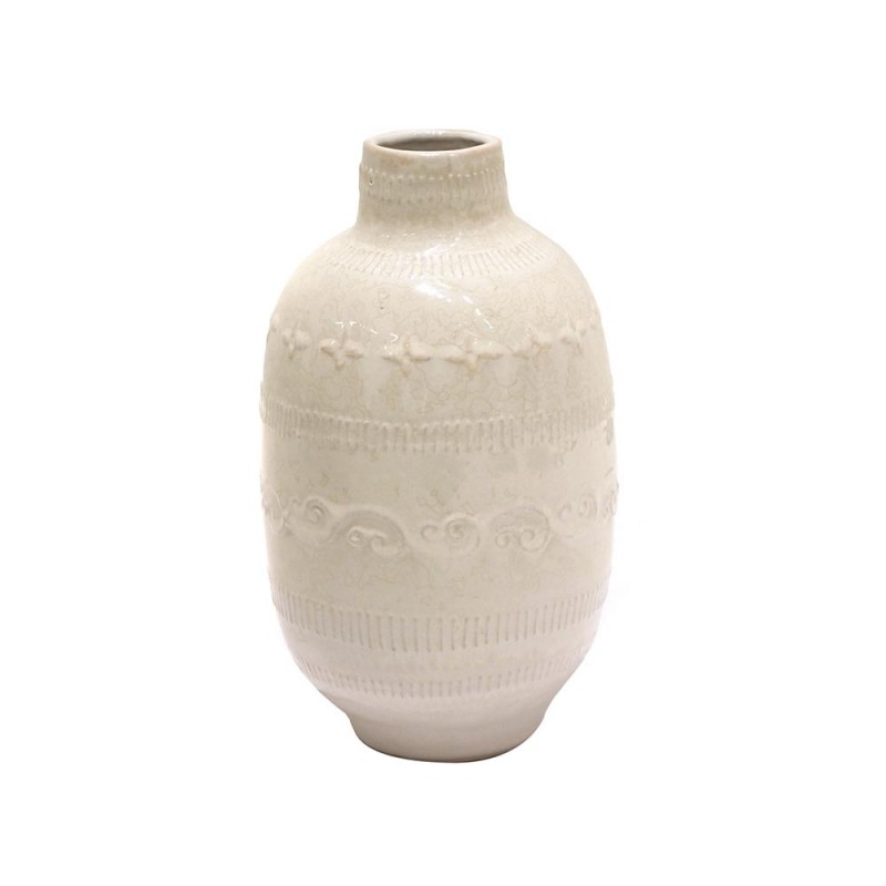Reactive glaze vase floral white