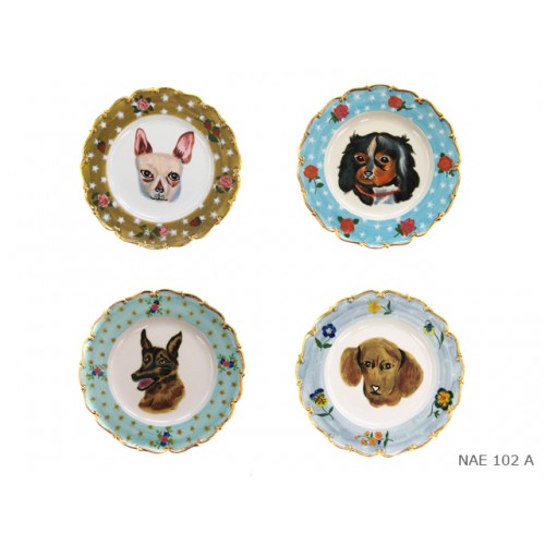 Set of 4 plates dogs