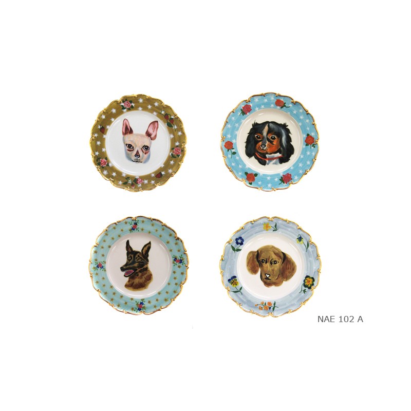 Set of 4 plates dogs
