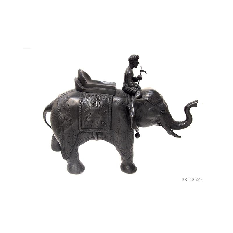 Elephant bronze avec cornac