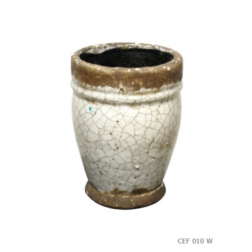 Round pot crackled white