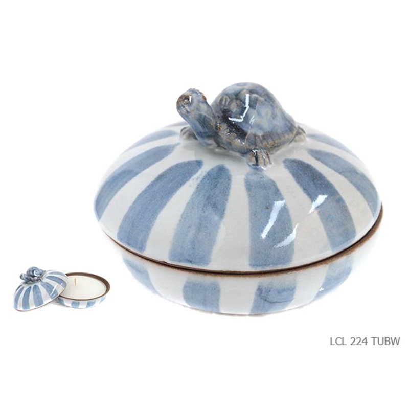 Candle box round turtle blue white