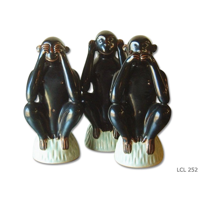 Set de 3 singes ceramique noir