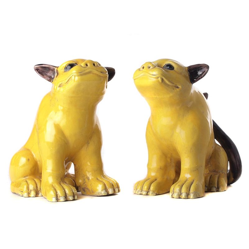 Set de 2 tigres style qing jaune imperial