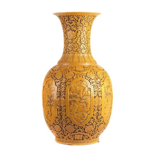 Vase long sculpte main jaune
