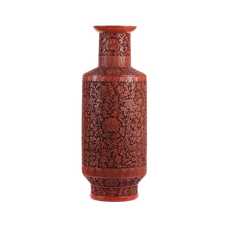 Vase museal straight sculpted cinabar