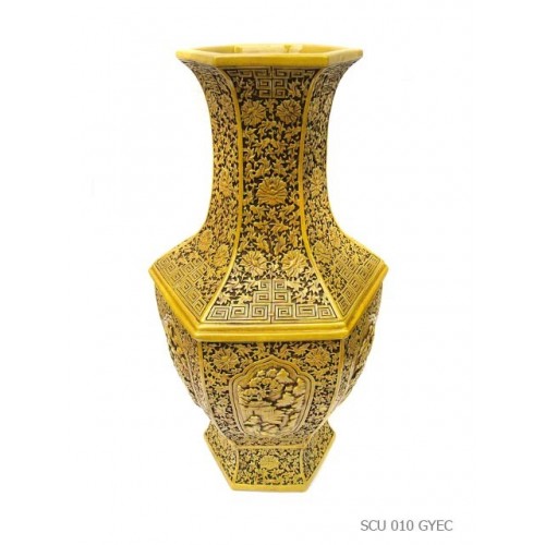 Vase hexagonal hand sculpted yellow
