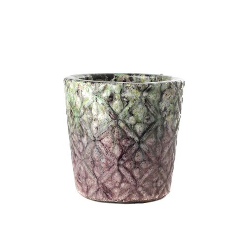 Planter pot carved purple green
