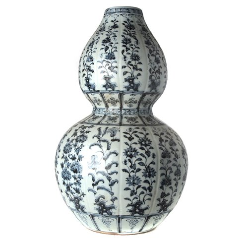 Vase double gourds blue white