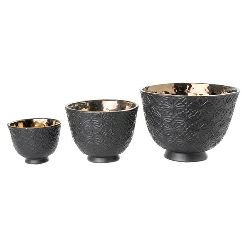 Set de 3 cache pots noir et or