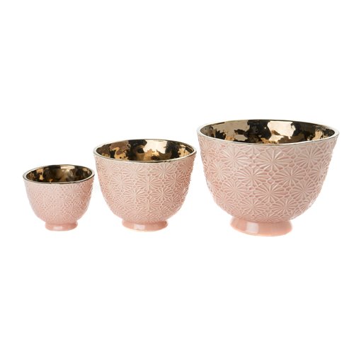Set of 3 planter pots pink and gold