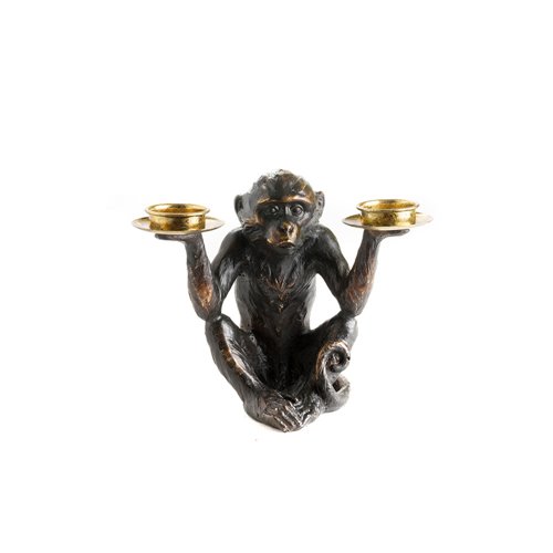 Monkie candlestick resin patina bronze and gold