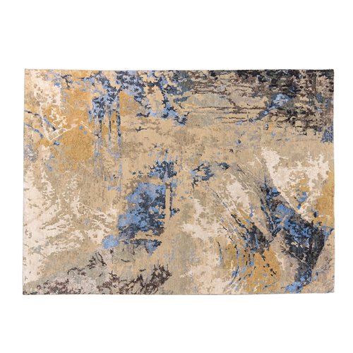 Handknotted rug silver blue gold l