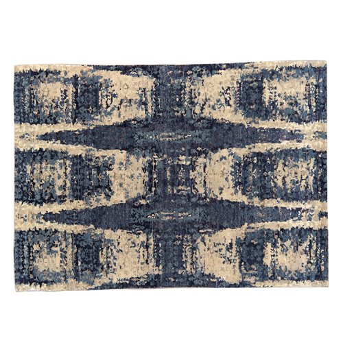 Handknotted rug navy blue silver l