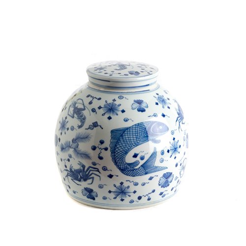 Pot porcelain blue white fish ls