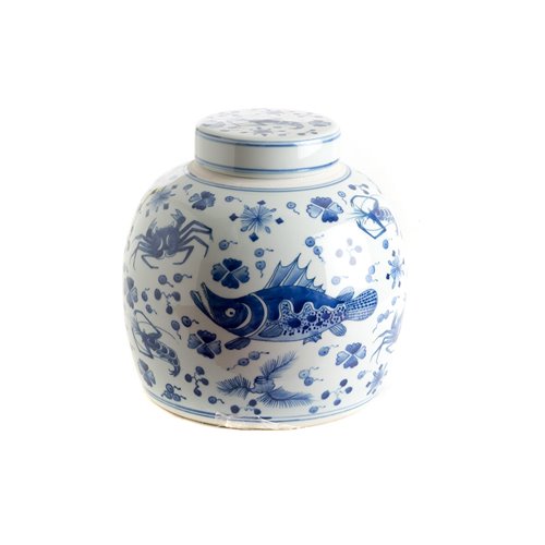 Pot porcelain blue white fish ms
