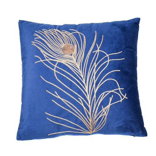 Blue and golden embroidered cushion