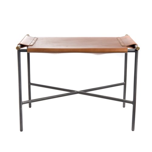 Table rectangle en fer/cuir tan