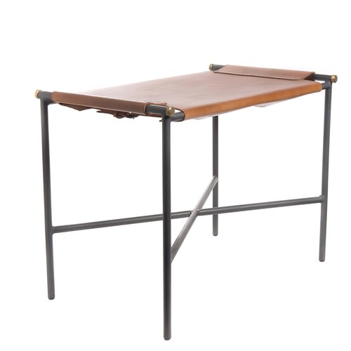 Table rectangle en fer/cuir tan